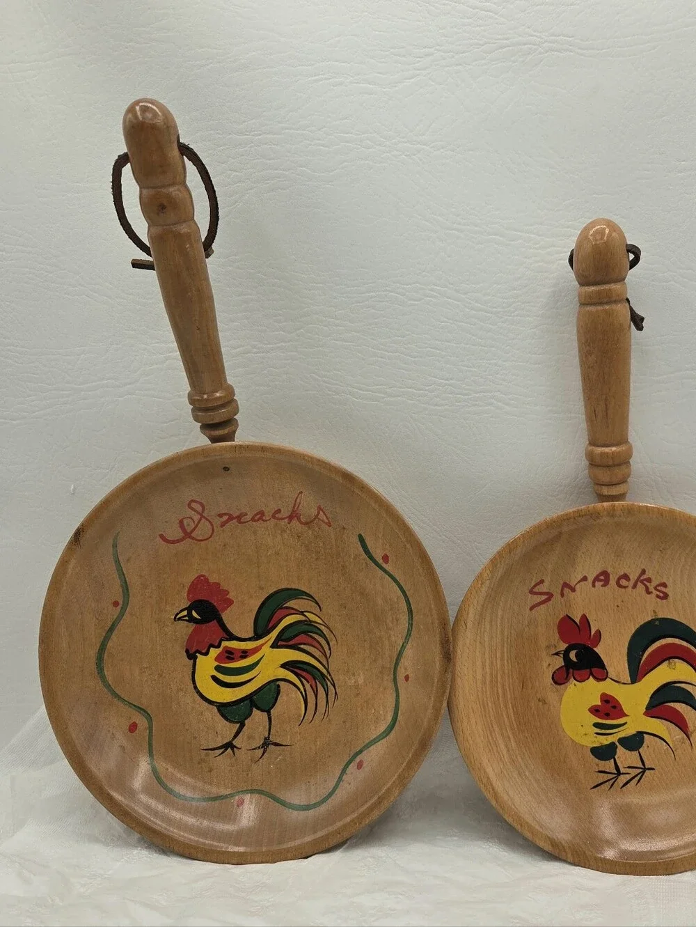 MCM Japan Snack Bowls Wooden Skillet Shaped Rooster (2) M.G. Vintage Decor Retro